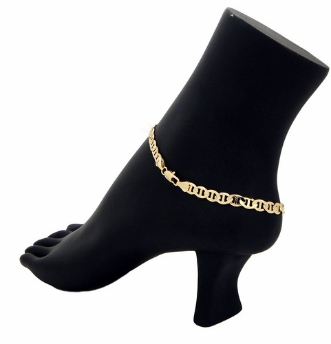 PULSERA TOBILLERA CALIDAD CADENA ESLABONES MARINEROS 5MM 10" CHAPADA EN ORO ITALIA 14K - Imagen 1 de 5