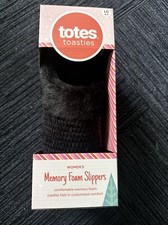 Totes Toasties Women's Slippers BLACK L 8-9 Memory Foam Rubber Sole NIB