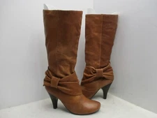 POETIC LICENCE Luella Cognac Brown Leather Zip Knee High Boots Womens Size 7.5 M