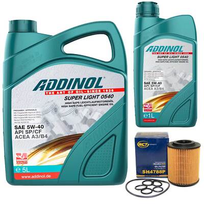 Motoröl Set ADDINOL 5W-40 Super Light 6 Liter + Ölfilter für Opel Astra Mokka
