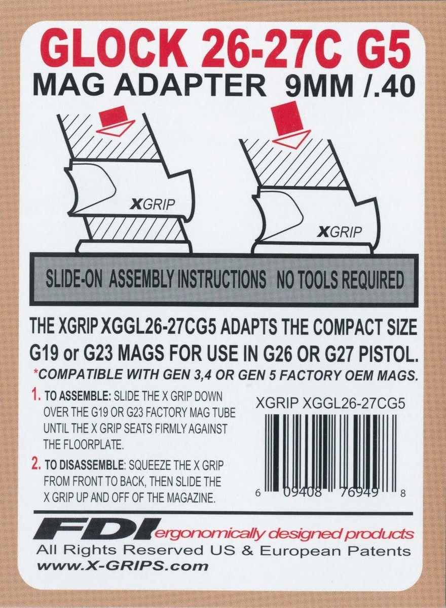 XGRIP XGGL26-27CG5 .357 SIG Magazine Grip Adapter for sale online
