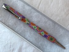 MADE IN USA Handmade Polymer Clay Pen MULTI PURPLE ORANGE GREEN FLOWERS Med F14 MADE IN USA Handmade Polymer Clay Pen MULTI PURPLE ORANGE GREEN FLOWERS Med F14