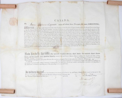 1862 Canada Chief Justice Archibald Mclean signed appt. James Templeton