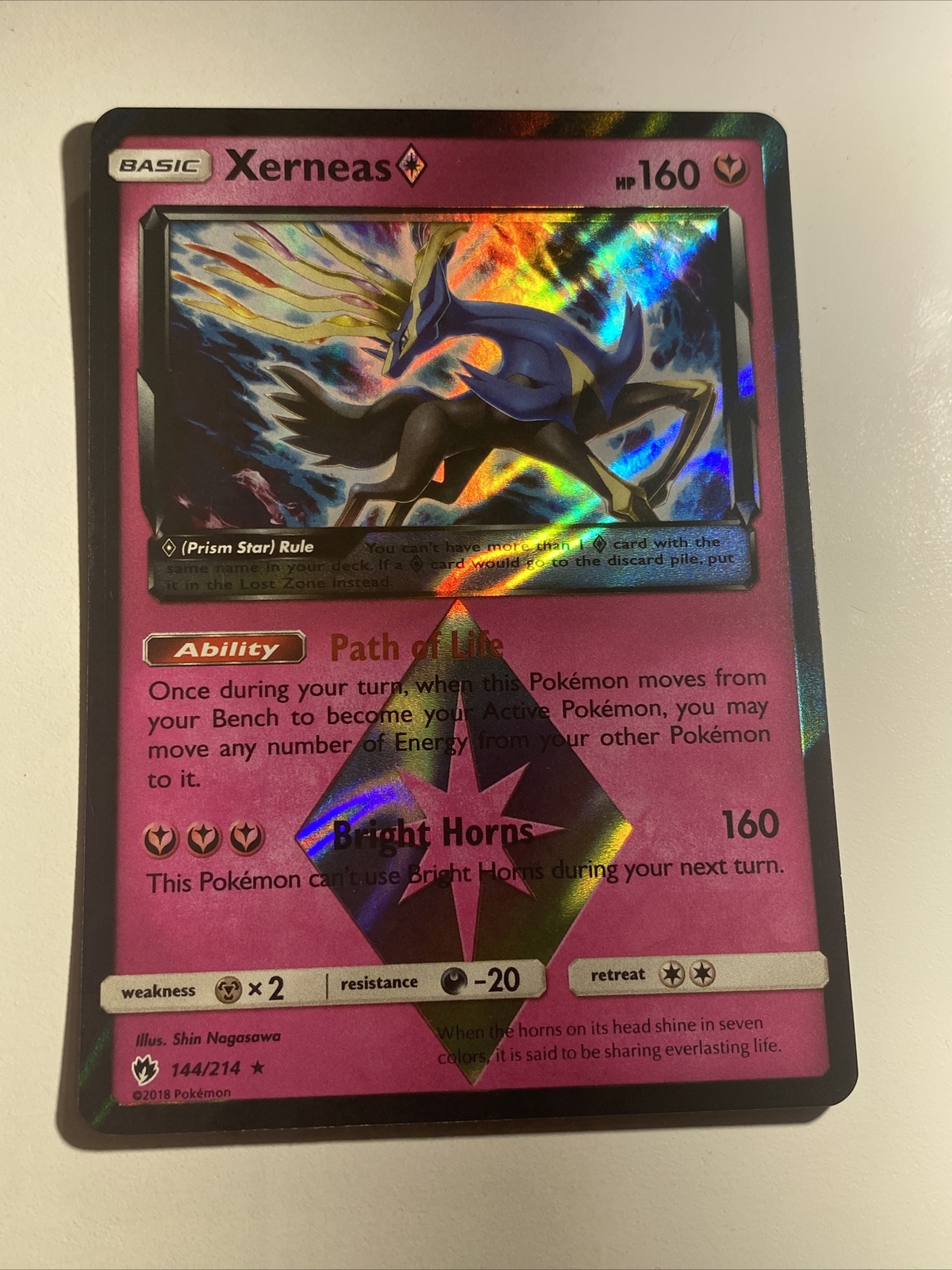 Xerneas Prism Star 144/214 Lost Thunder 2018 Prism Rare Pokemon TCG Card - NM