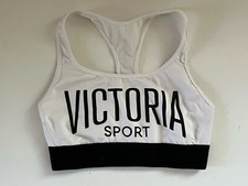 Victoria Secret Women Sports Bra Size S White Black Racerback Pullover Spellout