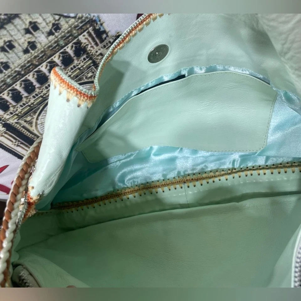 Buba, bag, Turquoise Spiral embroidered in sequins, made of handmade leather - Image 4 of 4