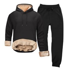 Men's 2Pcs Track Suit Velvet Warm Hooded Sweatshirt Loose Thickened Pants Outfit