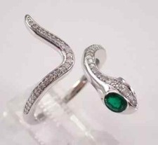 1.20Ct Round Lab Created Emerald Women Snake Ring 14k White Gold Plated