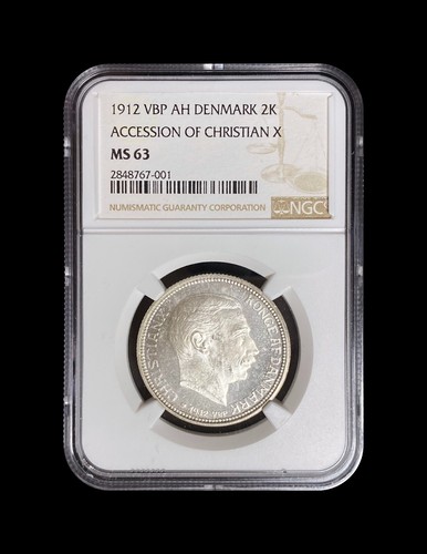 DENMARK. 1912, 2 Kroner, Silver - NGC MS63 - Christian X, Scarce - Picture 2 of 5