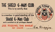 THE SHIELD G-MAN CLUB MEMBERSHIP CARD - VINTAGE REPRINT