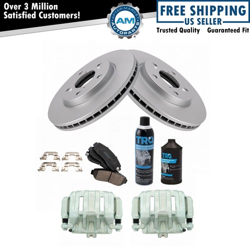 Front Brake Caliper Ceramic Pad & Coated Rotor Kit w/Fluids for Honda
