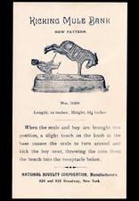 Kicking Mule Bank Mechanical Toy SR.B.KM - Novelty NY Victorian Flyer Trade Card