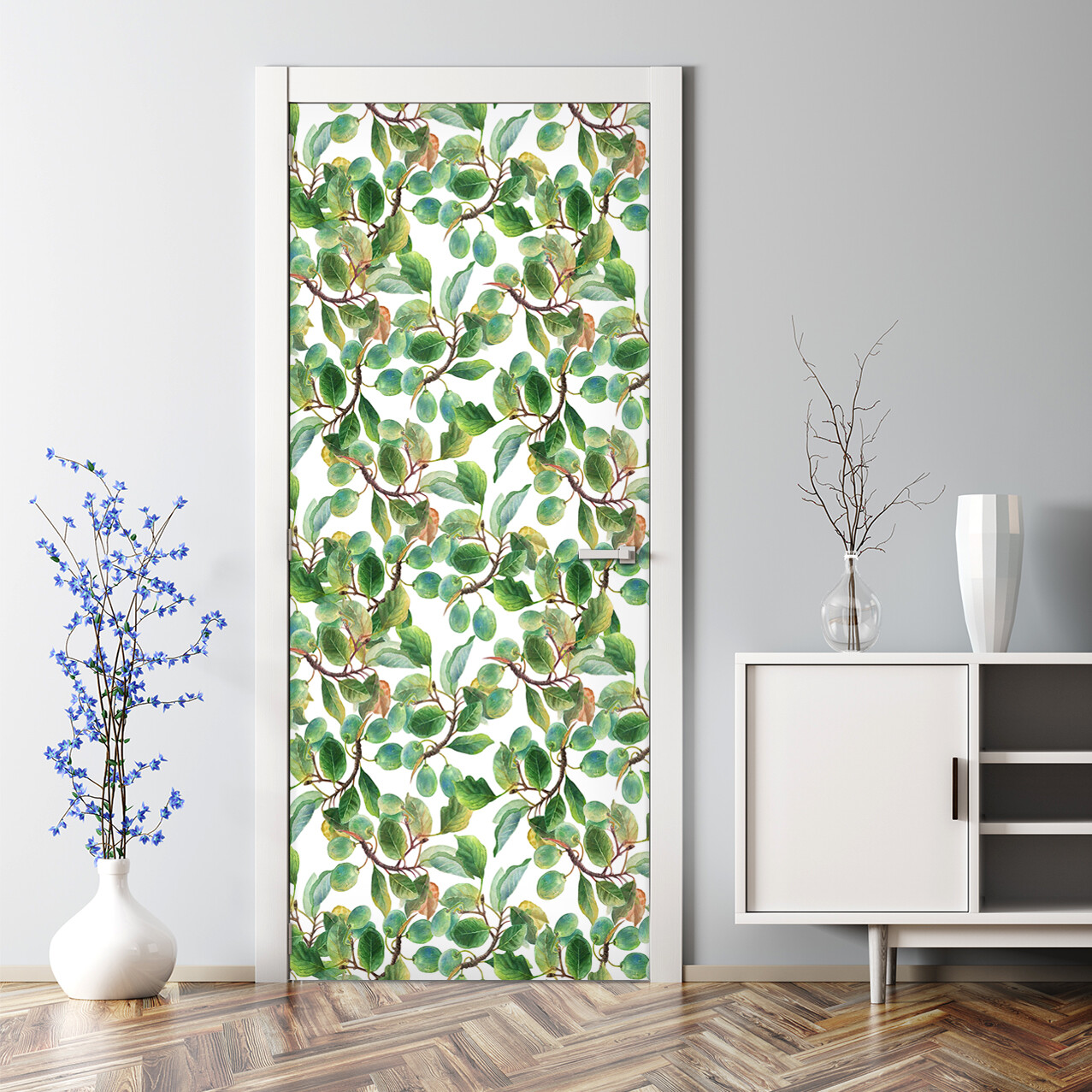 Plum Watercolour Adhesive Floral Garden Art Floral Seamless pattern Door Decal