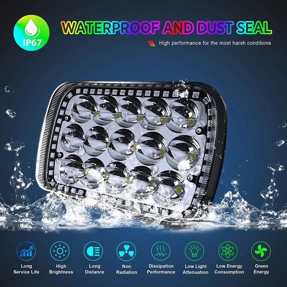 Faro LED 5x7" 7x6" haz alto bajo con halo RGB para camioneta Toyota 1982-1995 Foto 4 de 4