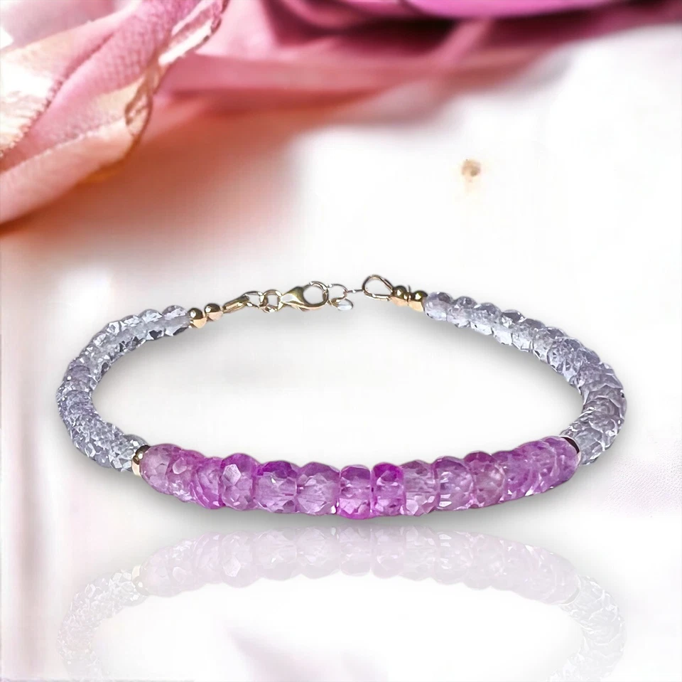 Solid 18k Yellow Gold Natural Amethyst and Pink Sapphire Bracelet 7.24" - 7.55" - Image 4 of 4