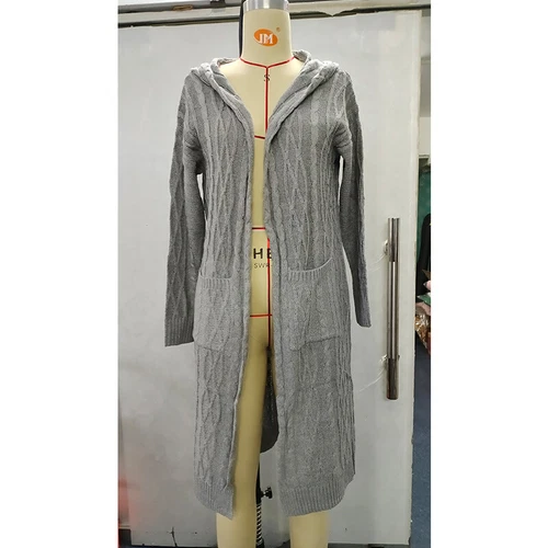 Damen Pullover Hoodie Strickmantel Jacke Cardigan Oberbekleidung Longpullover locker einfarbig - Bild 14 von 24