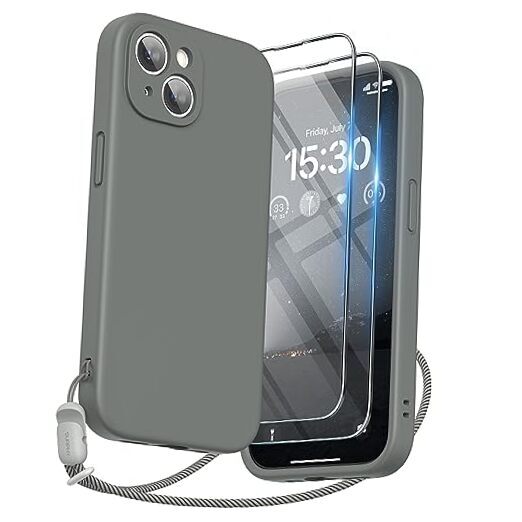 Designed for iPhone 15 Case with Screen Protector and Lanyard, Space Gray-image