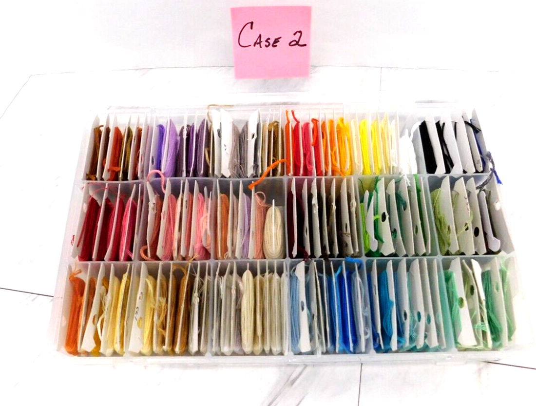 241 Embroidery Floss Cards Bobbins in 2 Cases mixed DMC J P Coats Coats