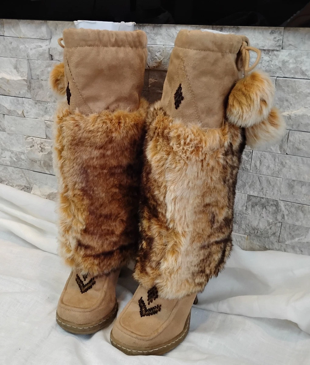 Botas Anne Michelle Imitación Piel Gamuza Shera Tacón Alto Apilado Talla 5.5 Forradas con Cuentas