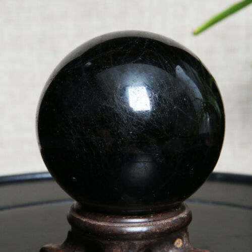 B1366-314g Natural Black Tourmaline Crystal Sphere Round Crystal Ball Healing - Picture 3 of 12