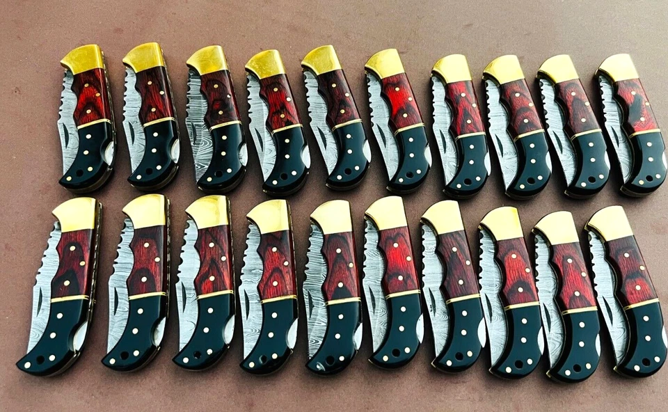 Lot of 20 PCS Damascus handmade Back Lock Folding Pocket knife camping Hunting - Image 3 of 4