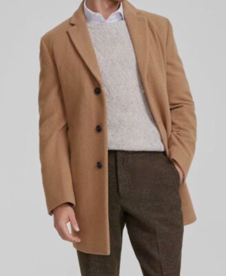 Calvin Klein Men's Beige Prosper Wool-Blend Slim Fit Over Coat Jacket Size  48R - Main Image