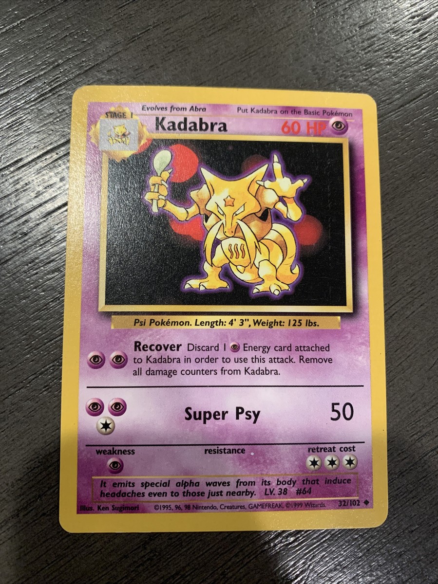Rare 1995 Kadabra Pokemon Card, Never played Near Mint 32/102 Rare 1995 Kadabra Pokemon Card, Never played Near Mint 32/102