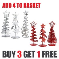 Table Top Christmas Tree Set of 3 Small Mini Xmas 15cm Silver Red Decoration UK