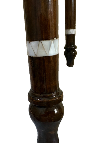 Handmade Wooden End Table Carving Wood Table Home Decor Mother of Pearl Inlay - Picture 8 of 24