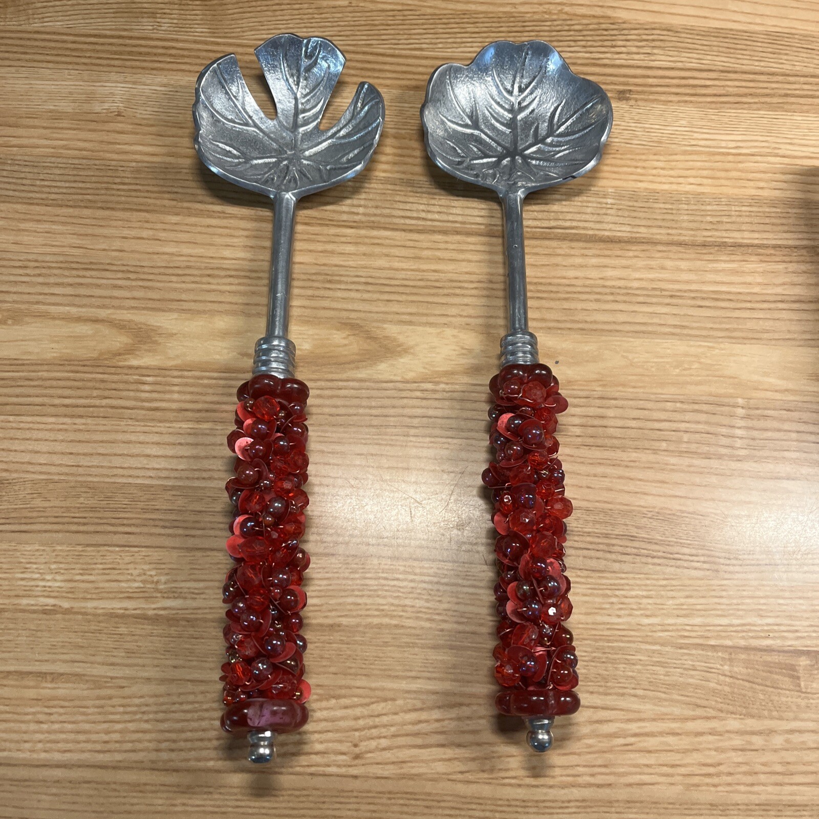 VTG SALAD SERVING SPOON AND FORK SET Stainless Steel Jeweled