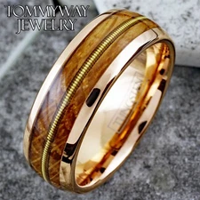 Rose Gold Plated Tungsten Carbide Whiskey Barrel-Guitar String Wedding Band Ring