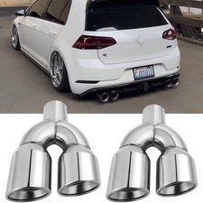 For VW Golf R GTI MK4 MK5 MK6 MK7 2.5" to 3.5" Dual Exhaust Quad Tip Double Wall