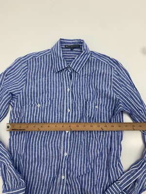Elliott Lauren Womens Blue White Striped Long Sleeve Button Up