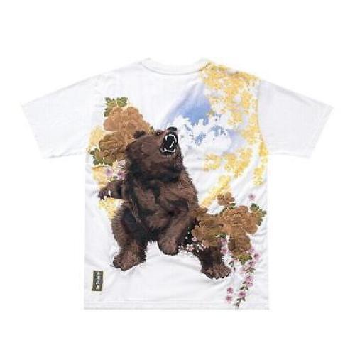 Mens T-Shirt Japanese Pattern Embroidery Beast Bear Floral Black White Unisex - Picture 20 of 20