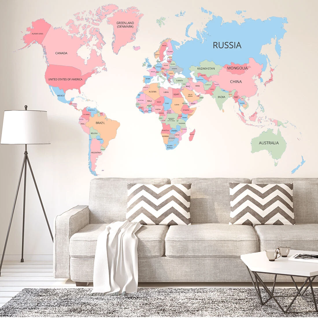 World Map Wall Stickers Removable DIY Paper Decal for Bedroom Living Room