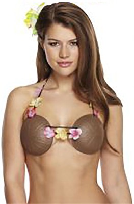 Ladies Fancy reggiseno noce di cocco con fiori adulto Hawaiano Beach Party Dress Costume
