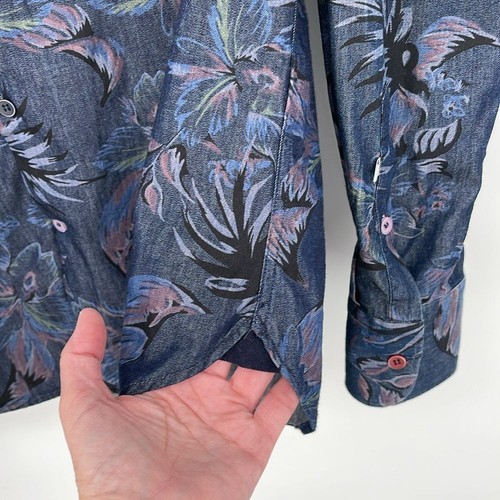 Stone Rose Floral Cotton Button down size M/3 Floral Denim Print EUC - Picture 8 of 11