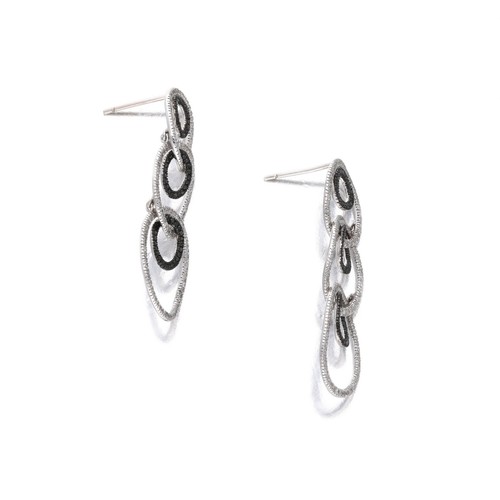 3.33ct Diamante Redondo Natural 14k Oro Blanco Negro Onix Boda Pendientes Largos - Imagen 2 de 4
