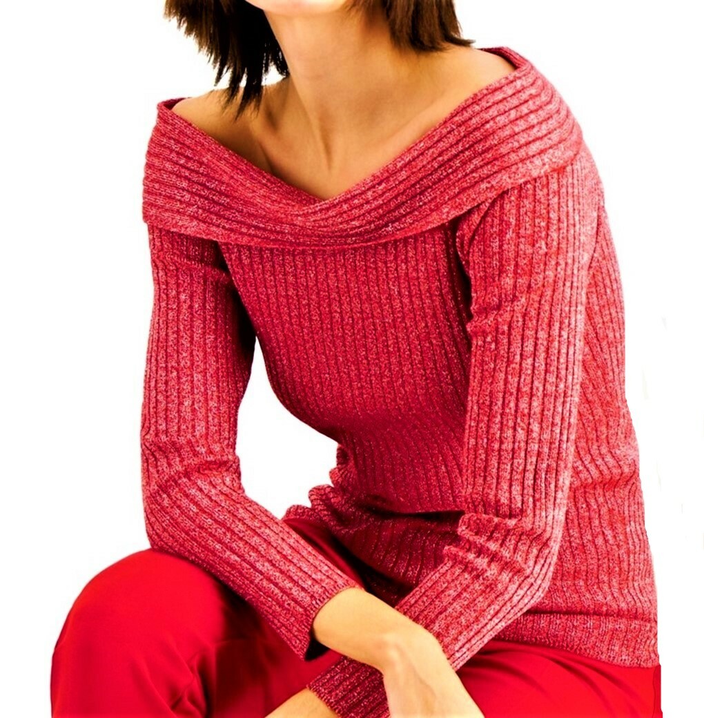 INC Women's SZ M SPARKLE RIBBED SWEATER 