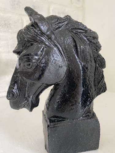 Vintage Heavy Cast Iron Horse Head Bust Post Bookends Set Of 2 - Picture 3 of 8