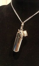 Patriotic Silver AMERICAN FLAG PILL HOLDER 24" CURB NECKLACE with Velvet Pouch