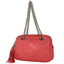 GUCCI Soho Double Chain Shoulder Bag Interlocking G Tassel Fringe #BS1783