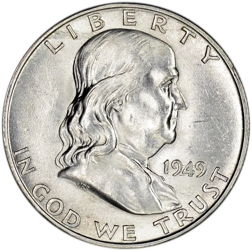 1949 D 50C Choice AU Silver Franklin Half Dollar