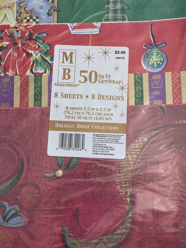 Vintage MerryBrite Christmas  Giftwrap Wrapping Paper NIP Sealed 8 Sheets/Design