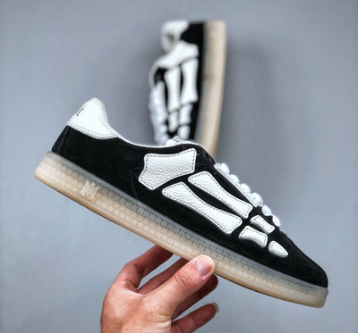 Amiri Black Suede Bone Patch Low Sneakers Transparent Clear Rubber Sole Shoes 10