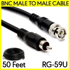 50 Feet BNC Plug to RCA Plug Cable RG59U CCTV Camera Coax Cord 75Ohm DVR Adapter