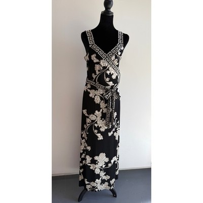 Apt. 9 Womens Black Floral Greek Key Border Sleeveless Maxi Dress Small