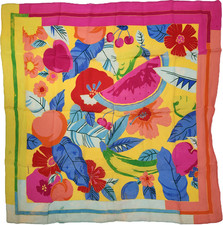 VTG 80's Liz Claiborne Silk Scarf Fruit Flower Tropical Nonnacore Italy As Is