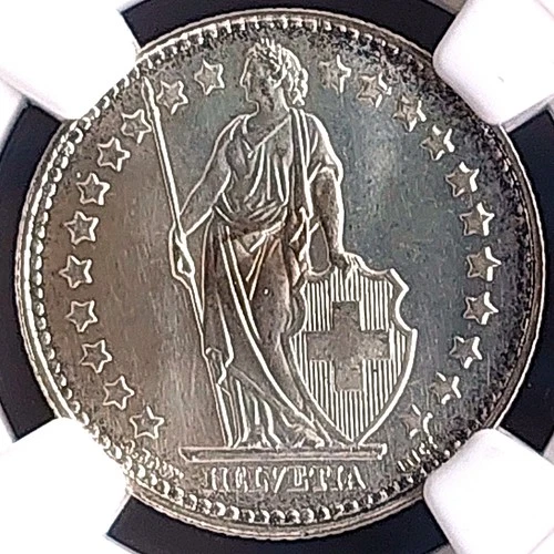 1937 B  Switzerland Franc, NGC MS 66, nice  silver coin        #1997, # 65-7