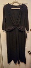 Women’s XL Petite Black Maxi Dress, 3/4 Sleeves, V-Neck, Twist Front NWT 